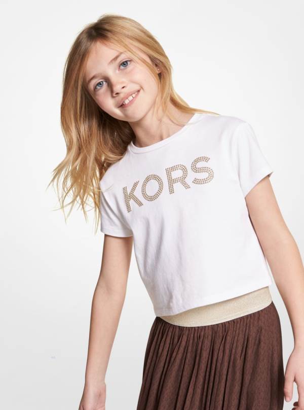 Detske Tricko Michael Kors Girls Studded Cotton Biele - Oblecenie Michael Kors Vypredaj | OJRAL-6520